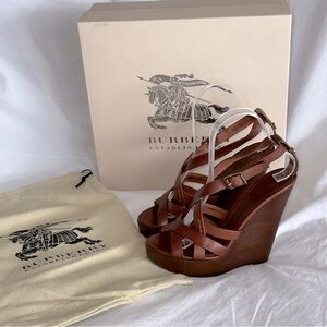 Burberry Brown Leather Wedge Sandals